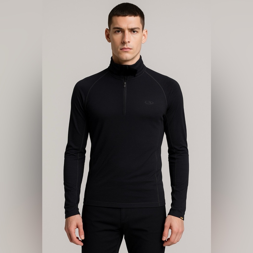 Icebreaker Bodyfit 150 Pullover Shirt Mens Small Black Merino‎ Wool Atlas Zip
